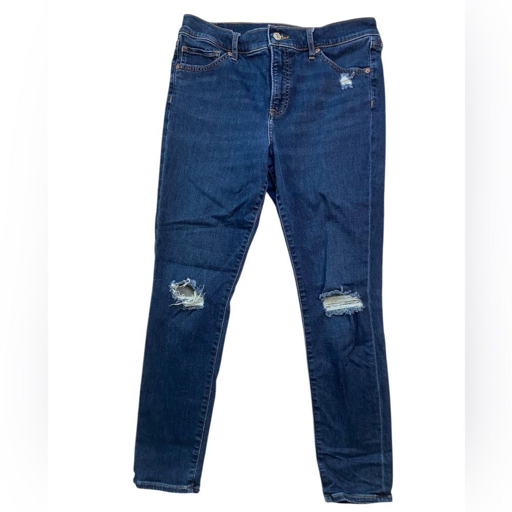 Express Dark Wash Distressed Skinny Mid Rise Jeans